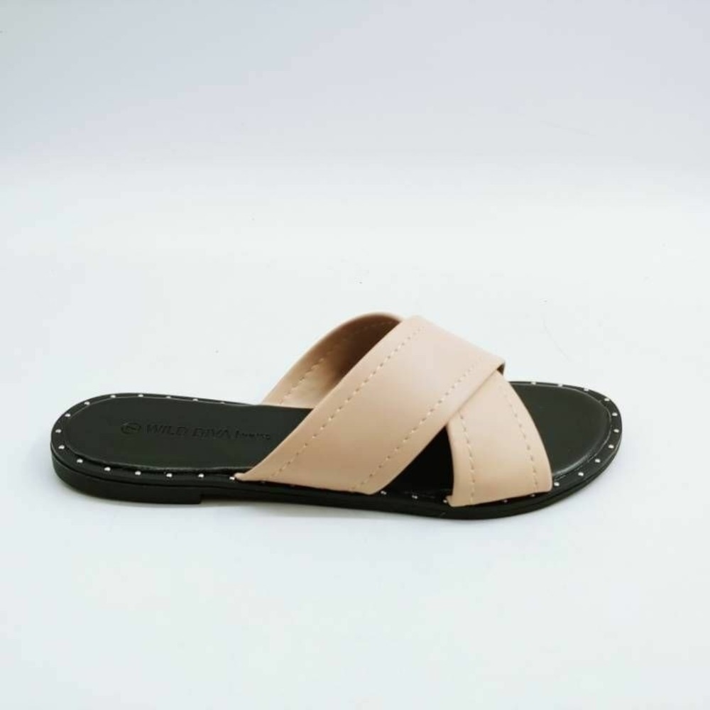 Wild Diva Shoes Womens Azariah Beige 7 Slide Sandals Cross Strap Flat Heel New